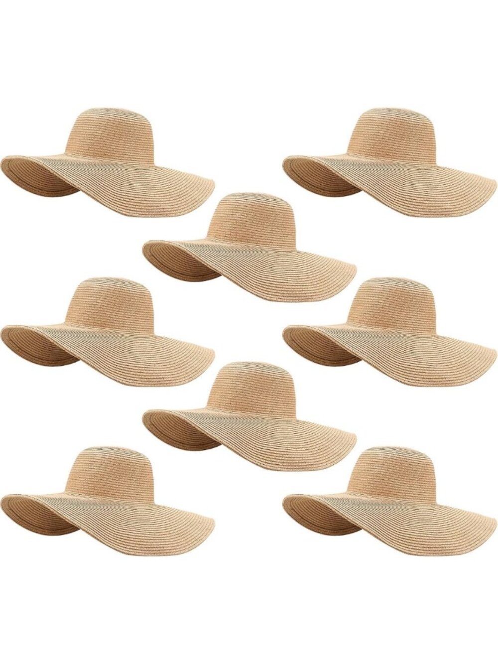 8 Pcs Women's Wide Brim Straw Beach Hats - UV Protection, Foldable Floppy Sun